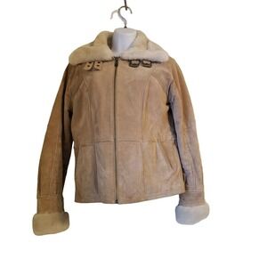 Wilsons Leather S Tan Zip Up Bomber Jacket Coat Penny Lane Aviator Y2K Granola